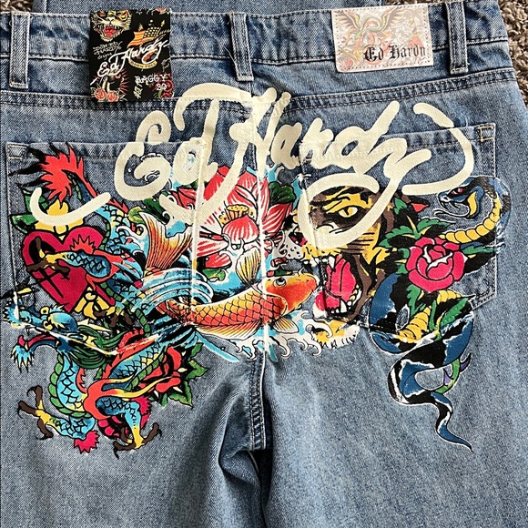 Ed Hardy Light Wash Wide Leg Jeans - Picture 5 of 8